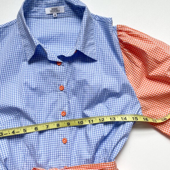 Kemi Telford Button Down Shirt Dress Gingham Blue Orange Size Medium - Picture 6 of 8
